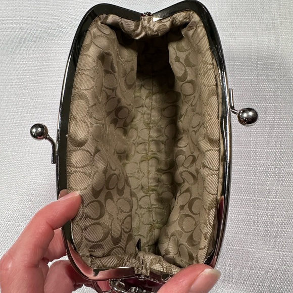 Coach hot pink kiss lock wristlet with strap. Silver hardware. - Picture 8 of 8